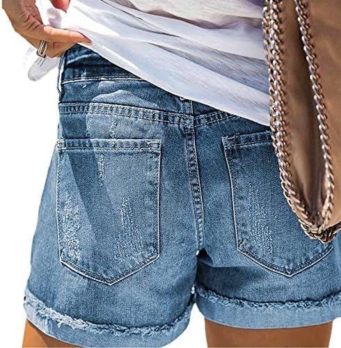 Ženske traper kratke hlače raširile su kratke hlače sa dugmetom sa zatvaračem Srednji struk rastezljive ležerne džepove kratke hlače traperice
