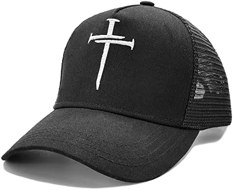 Nvjui JUFOPL Muška križna kapa kršćanskog Isusa, Podesiva vezena Kamionska kapa crna