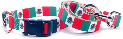 Ovratnik za pse i povodac set sa Meksiko zastavom | Izvrsno za meksičke praznike, posebne događaje, festivale, dane neovisnosti i svaki dan snažni sef