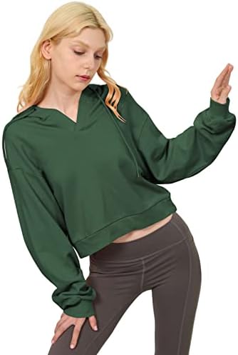Saeklia ženska slatka s dugim rukavima s dugim rukavima rafepljena vježba dukserica s duksevima V vrat pulover