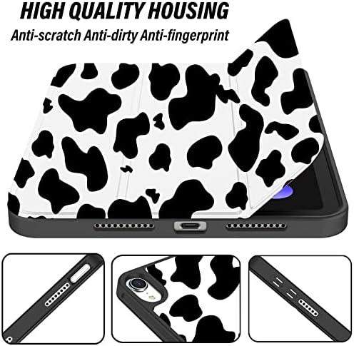 Deokke kompatibilan sa ipad mini 6 Case 8,3 inča 2021, iPad Mini 6th generacija za proizvodnju sa držačem olovke, mekom TPU stražnjom futrolom, automatsko spavanje / promatrač s 2. olovkom za punjenje - crna krava zapad