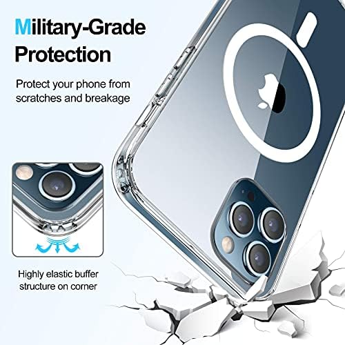 QMQ futrola za telefon za iPhone 12 Pro Max Case 6.7 '', jasan slučaj ojačani ugao TPU branik magnetska anti-žuta prozirna zaštitna