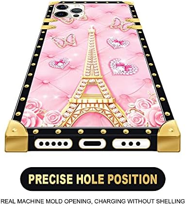Daizag iPhone 11 futrola, luksuzni metalni ukras ružičasti Pariz leptir za iPhone 11 futrola, kvadratni mekani TPU Bumper futrole za žene djevojke iPhone 11 6,1 inčni ružičasti pariz leptir