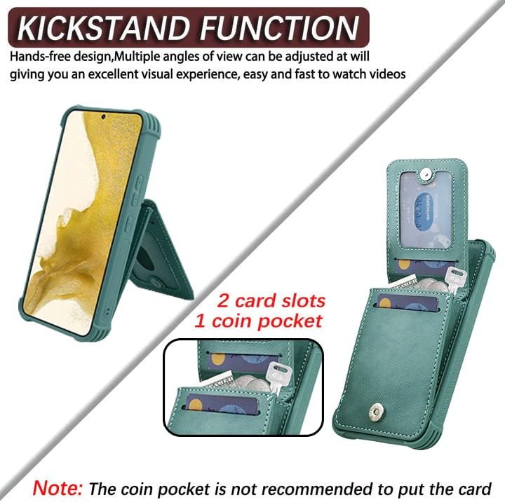 Galaxy s22 5G torbica za novčanik, VANAVAGY kožna magnetna kopča Flip Folio otporna na udarce Navlaka za telefon sa RFID blokadom držača kreditne kartice utori za postolje otporno na udarce, svijetlo zelena