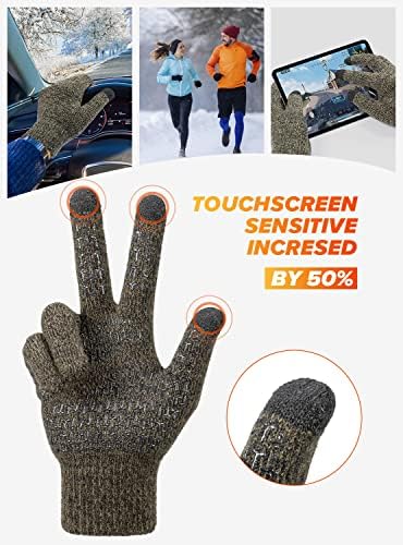 Zimske rukavice za muškarce, hladno vrijeme toplim dodirnim zaslonom za ekranu u unisex - non - kliznim hvataljkama - elastična manžetna - pletene rastezanje