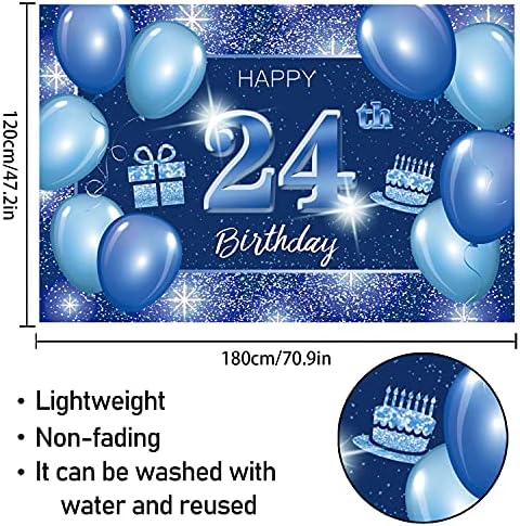5665 Happy 24th Birthday Backdrop Banner Decor blue-Dot Glitter Sparkle 24 godina Rođendanska zabava Tema dekoracije za muškarce žene potrošni materijal
