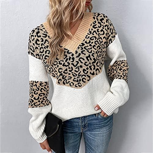 Leopard pulover pulover za žene V izrez dugih rukava modni casual bolovni blok pleteni skakač