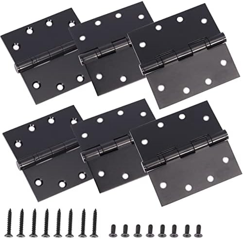 6-pakovanje 4,5 x 4,5 inčni crni šarke komercijalnih vrata zadebljane, tihe obične čelične kuglice za kuglice, debljina 3 mm kvadratni uglovi od nehrđajućeg čelika sa 48 vijaka