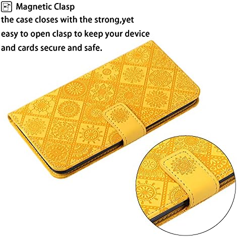 Oopkins torbica za novčanik za Samsung Galaxy A14 5G, premium PU kožna Mandala reljefna futrola preklopna torbica sa držačem slotova za kartice magnetna kopča otporna na udarce za Samsung Galaxy A14 5G žuta XC2