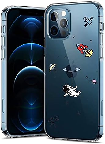 Nititop kompatibilan za iPhone 12 Pro Max Case Clear Slatko sa astronautom vanjskim svemirskim planetom zvijezda Crtiatoon Creative
