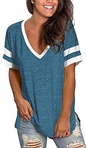 Ženske kratke rukave V izrez majice labave Casual Tee T-shirt strana Split Tunic Tops Casual Loose Fit Shirts Tee Tops
