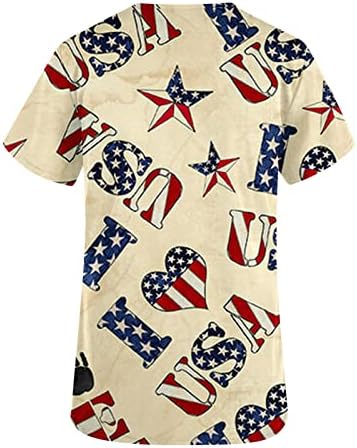 V izrez Top djevojke kratki rukav američka zastava zvijezda srce grafički ured piling uniforma Top Tshirt za žene JK