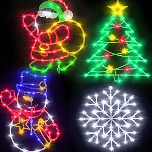 Božić prozor silueta svjetla dekoracije-16in paket od 4 znak osvijetljene boje Santa snjegović Snowflake božićno drvo za odmor zatvoreni