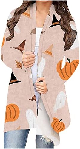 Ženski kardigan sa printom za Noć vještica labav ležerni Dugi rukav od bundeve grafički Tunic Top Open Front Jacket Shirt Coat