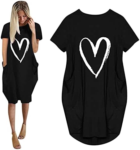 Ženske kratkih rukava s kratkim rukavima Haljina Ležerne modne srce 2023 Ljetna tunika haljina labava kratka haljina sa džepom