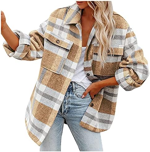 Ženske teške zimske kapute Ženske brušene platske majice Dugi rukav Flannel rever gumb džep kaputi