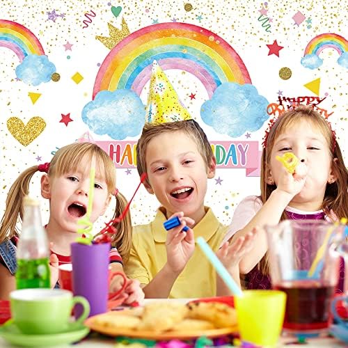 Bellimas White Rainbow Happy Birthday backdrops Cloud Baby Birthday Decorations Kids Newborn 1st Bday Cake Table Studio Baner sa bakrenim