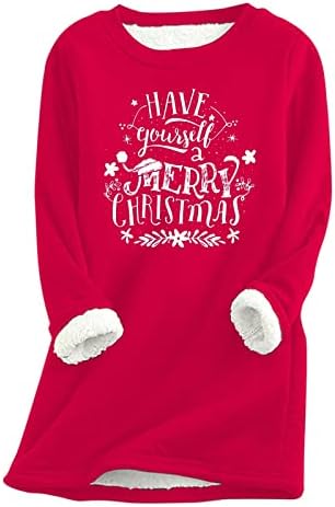 Kulywon ženska povremena božićna košulja za tiskane košulje debele fleke zimski okrugli vrat toplo mekani modni rub top solid