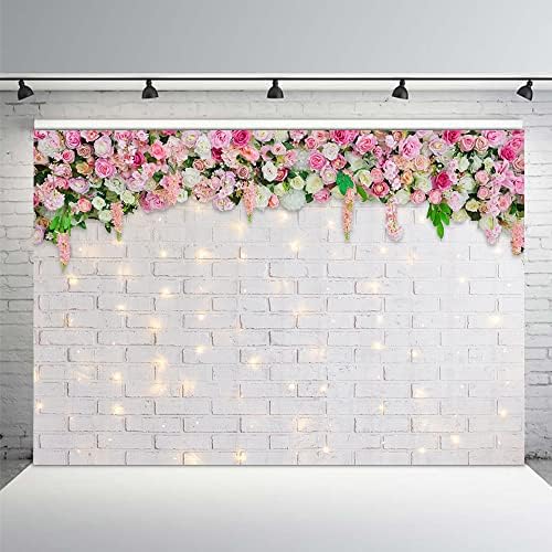 MEHOFOND 7x5ft Spring Pink Floral Glitter bijeli zidni zid cvijeće fotografija pozadina za Valentinovo Majčin dan vjenčanje svadbeni