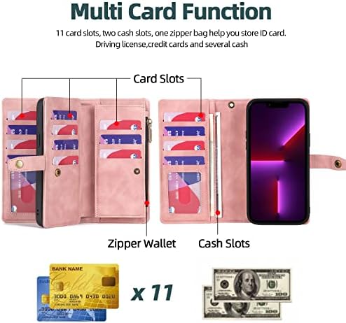 TwoHead za iPhone 13 Pro novčanik slučaj sa držačem kartice & odvojiva magnetna futrola za telefon, PU Koža Shockproof zaštitni slučaj