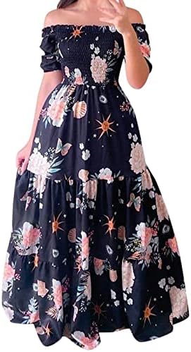 Ljetna ženska cvjetna s ramena Maxi haljina plus veličina kratkih rukava visokih struka dlake za žene za žene