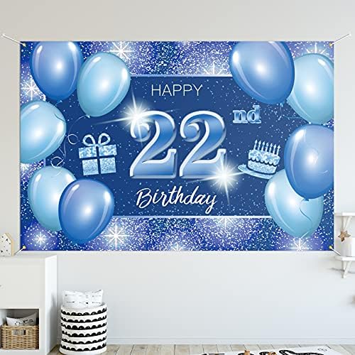 5665 Happy 22nd Birthday Backdrop Banner Decor Blue Dot Glitter Sparkle 22 godina Rođendanska zabava Tema dekoracije za muškarce žene potrošni materijal