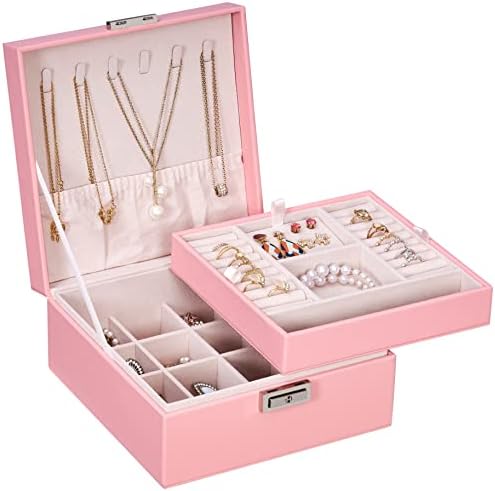 EWISHOME kutija za nakit za djevojčice žene, kutija za organizatore nakita idealni pokloni za žene dame, djevojke kutija za čuvanje naušnica kutija za nakit sa uklonjivom ladicom za ogrlice naušnice prstenovi