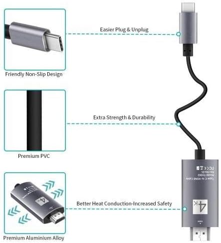 Kabel za Cricket Dream 5G - SmartDisplay kabel - USB tip-c do HDMI, USB C / HDMI kabel za Cricket Dream 5G - Jet crni
