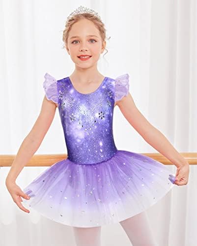 Zaclotre Kid Girls ruffle rukave baletske ledene leotard sjajne plesne haljine