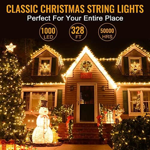 Heceltt Božićna svjetla na otvorenom, 328ft 1000 Led Božićni ukrasi zelena žica, Mini žičana svjetla sa žarnom niti sa 8 načina rada, memorija, ul certificiran za Božićne praznične dekoracije, topla bijela
