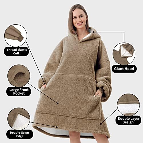 Festicorp prevelizirana pokrivačica za odrasle - ekstra dugačka koluta sa džinovskim rukavima, kapuljačom i džepom