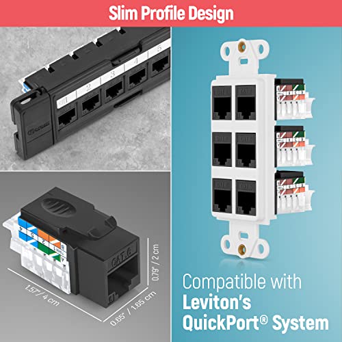 Everest Media Solutions 45° ugao CAT6 Keystone Jack u crnoj boji-tanak profil RJ45 Ethernet konektor-kompatibilan sa 45° uglom brzina