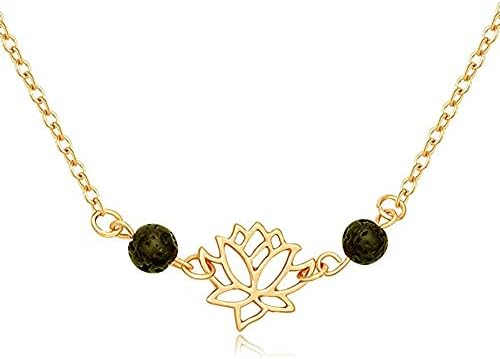 Prirodna crna lava rock kamen lotos cvjetni privjesak ogrlica za žene aromaterapija esencijalni nakit za difuzor ulja