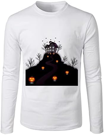 ZDDO Halloween vrhovi za muške, muškarce Happy Halloween Haunted House Print dugih rukava Novost grafičar Slim Fit mišićna majica