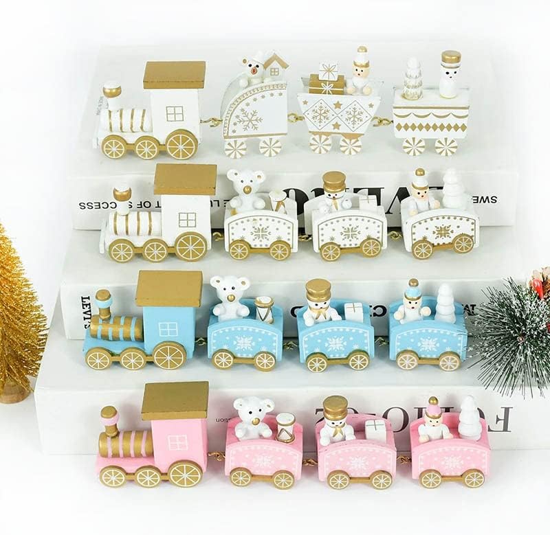 Pifude Božićni ukrasi Božićni drveni vlak ukras Slatko obojeni voz sa santa claus snjegovinskim novogodišnjim poklonom za zabavu