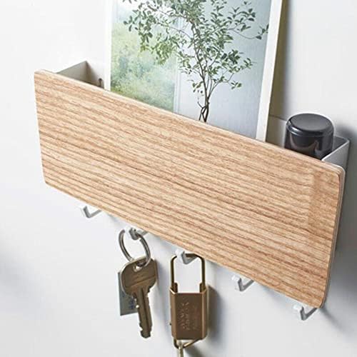 Drveni držač za ključeve za zid sa korpom za odlaganje pošte, Morden dekorativni Organizator za montažu na zid sa 5 zidnih kukica,ključ