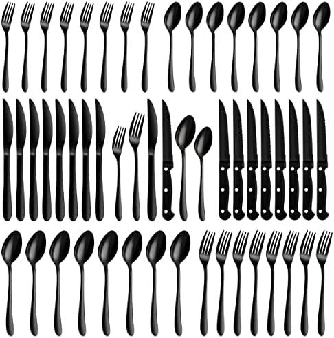 Crni set srebrnog posuđa sa noževima za noževe od nerđajućeg čelika od 8,48 Komada Set pribora za jelo od nerđajućeg čelika, Set posuđa