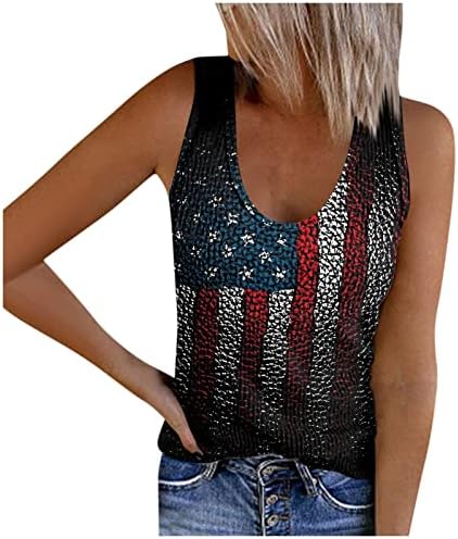 MIASHUI top Set za žene ljetni dan nezavisnosti američka zastava Print vrh bez rukava Casual pletena košulja prsluk Plus Vježba veličine