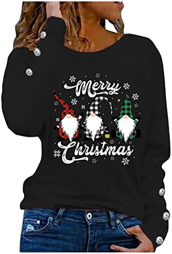 Ružni božićni džemper za žene 2022 Dressy Funny Dukserice Crewneck Tunic Top Dugme Slatka GNOME majica s dugim rukavima
