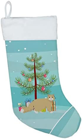 Caroline's blaga CK4668CS Oregon Rex Cat Merry Božićne božićne čarape, kamin Viseće čarape Božićna sezona Dekor zabave Obiteljski