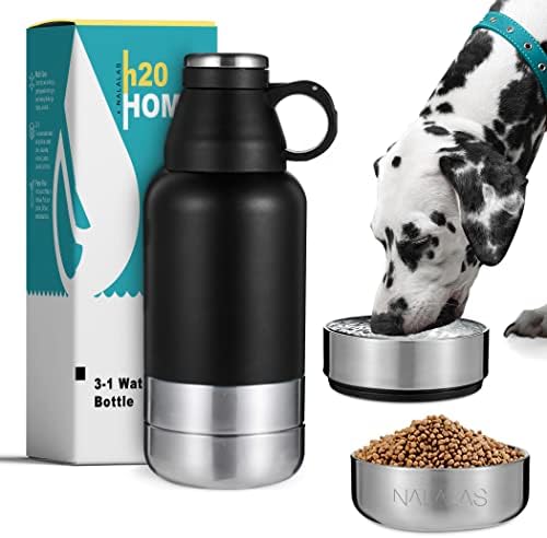 NALALAS 3 u 1 prenosiva boca za vodu za pse - velika 32oz izolovana flaša za vodu sa putnom posudom za vodu za pse & posuda za hranu