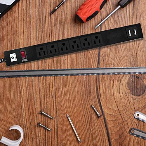 USB Power Strip zaštitnik od prenapona montažni 6ft Produžni kabl za teške uslove rada 6 utičnica 2 USB priključak za brzo punjenje