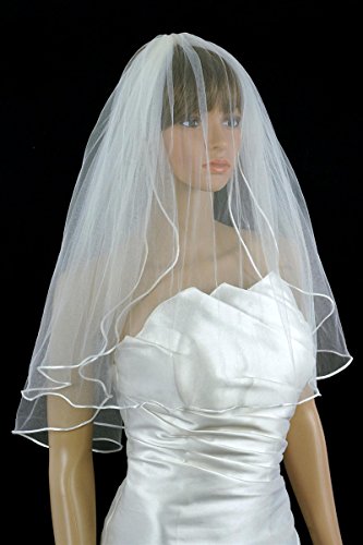 Vjenčanje Veil Bridal Bride 2 Nivo Bijele Dužine Lakta Običan Saten Rattail Edge