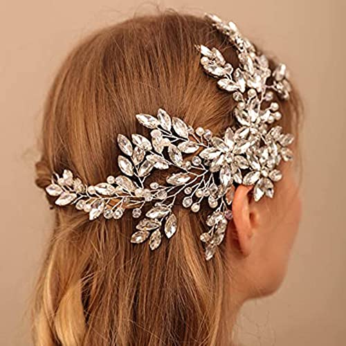 Teyglen žene Dainty veliki Rhinestones cvijet Crystal Pearls nevjesta vjenčanje češalj za kosu traka Luksuzni Dodaci za kosu sjajni