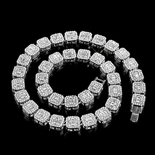 HH Bling Empire ledeni lanci za muškarce srebrne i zlatne dijamantske teniske ogrlice-muški Hip Hop Baguette teniski lanci 16-30 inča