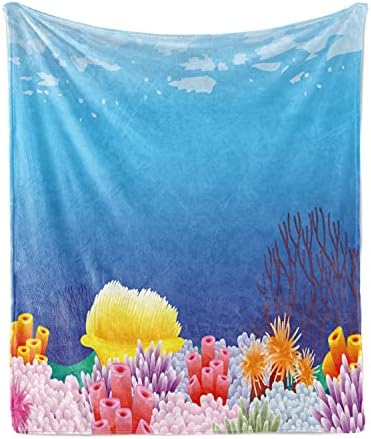 Lunarable Aquarium Throw deka, podvodne biljke tematska Botanička kompozicija sa raznovrsnim koraljima šareni, Flanelski flis akcent