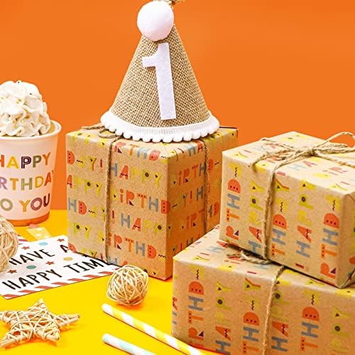 Biobrown Kraft rolna papira za umotavanje-šareni dizajn sretnog rođendana savršen za rođendan, zabavu, odmor, oblog za tuširanje beba