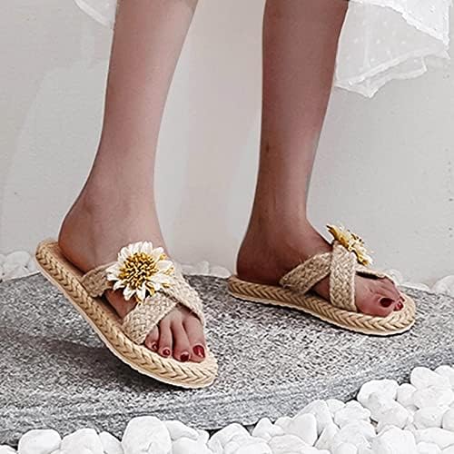 Sandale za plažu Suncokret imitacija Spring ravne ljetne ploče slama i tkani flip papuče Žene Ležerne prilike