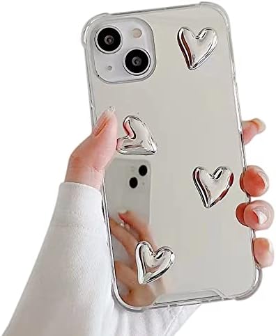 Finyosee kompatibilan sa futrolom za iPhone 13 telefona,simpatičnim 3d srebrnim dizajnom srca prozirnim ogledalom za šminkanje, silikonskim