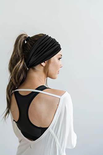 Kratke trake za glavu za žene Boho Extra Wide 7 crne trake za glavu afričke pletene neklizajuće modne trake za kosu Stretch Yoga Workout